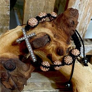 Curved Crystal Rhinestone Cross Bracelet Connector Charm Bead Adjustable NEW